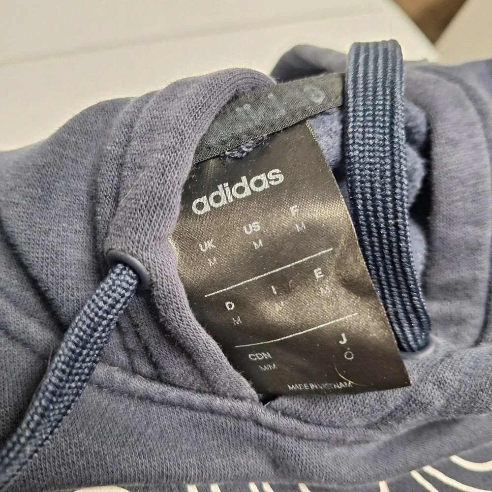 Adidas Navy Blue Hoodie Sweatshirt Classic Logo 3‎ Stripe Sleeve Size M